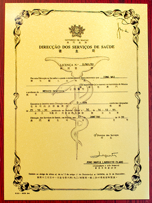 Dr. LONG WAI · Dental Practice License